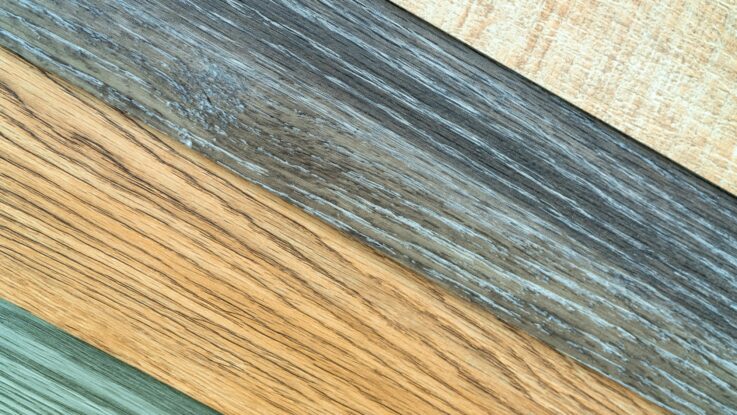 Vinyl tiles stack sample collection for interior designer. New wooden pattern vinyl tile.